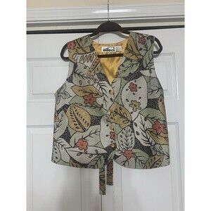 Vintage Creazioni Effeci Womens Artsy Vest M Boho Floral And Leaves (GG9)